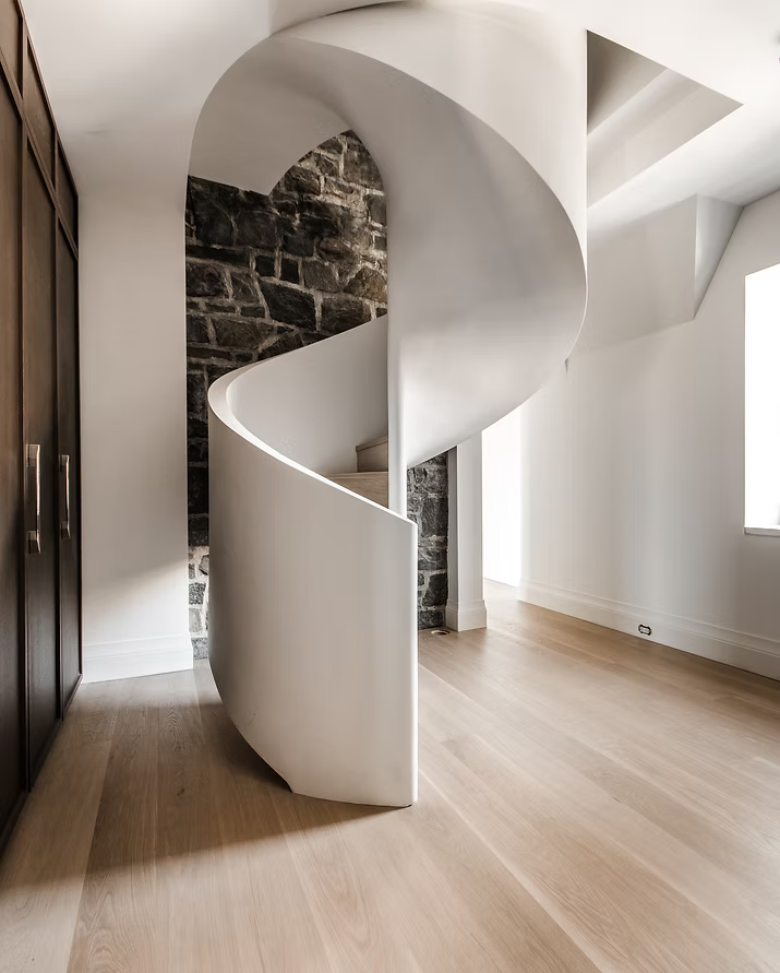 Architectural detail of a custom staircase under construction